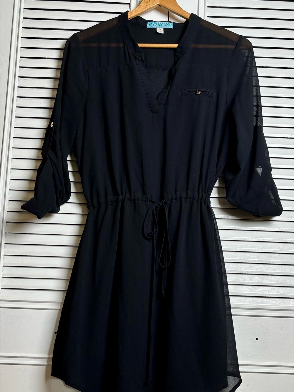 Women's Black Drawstring Waist Tunic Dress - Unbranded
